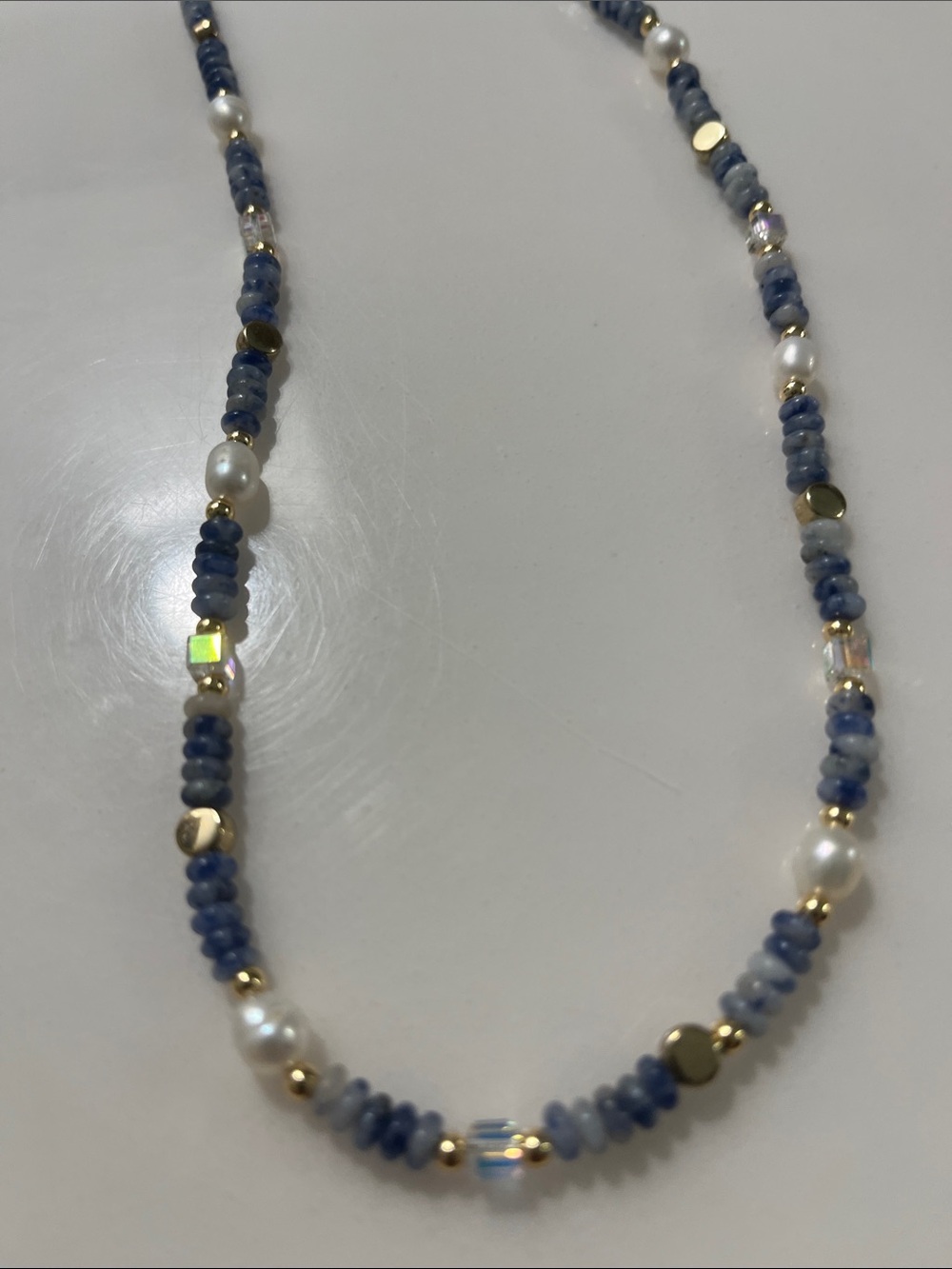 Natural Pearl and Lapis Stone Beaded Necklace